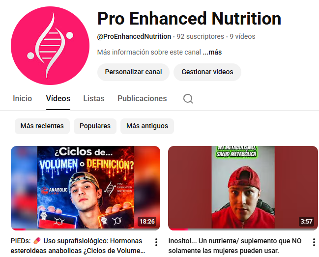 Canal de YouTube PRO Enhanced Nutrition